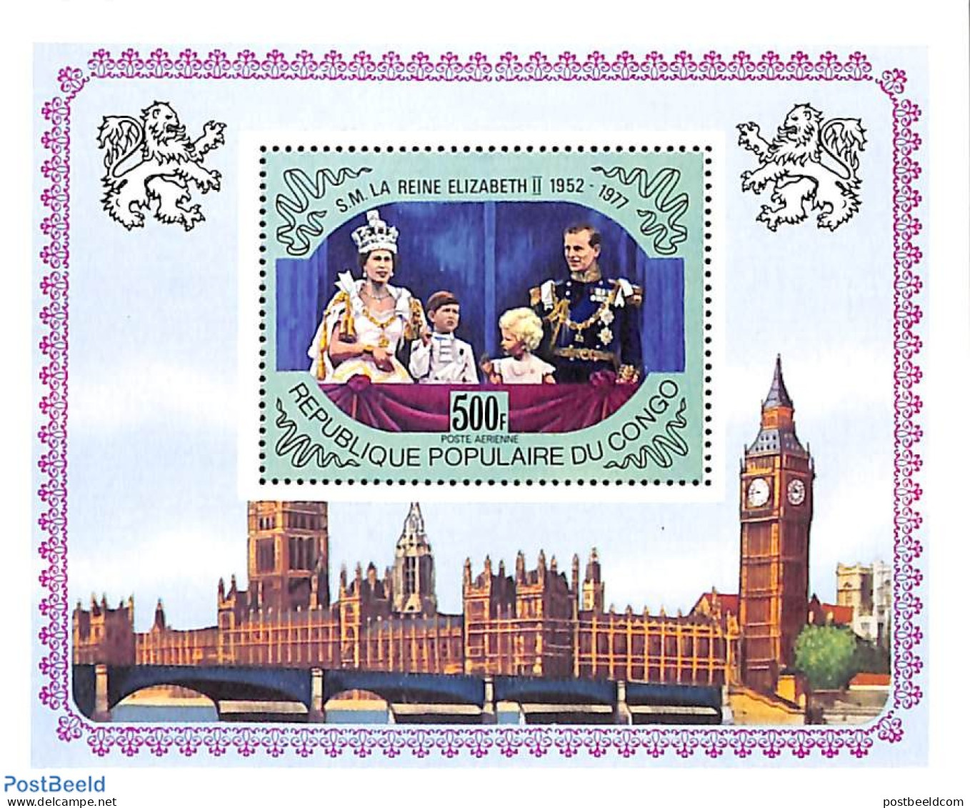 Congo Republic 1977 Elizabeth II Silver Jubilee S/s, Mint NH, History - Kings & Queens (Royalty) - Familias Reales