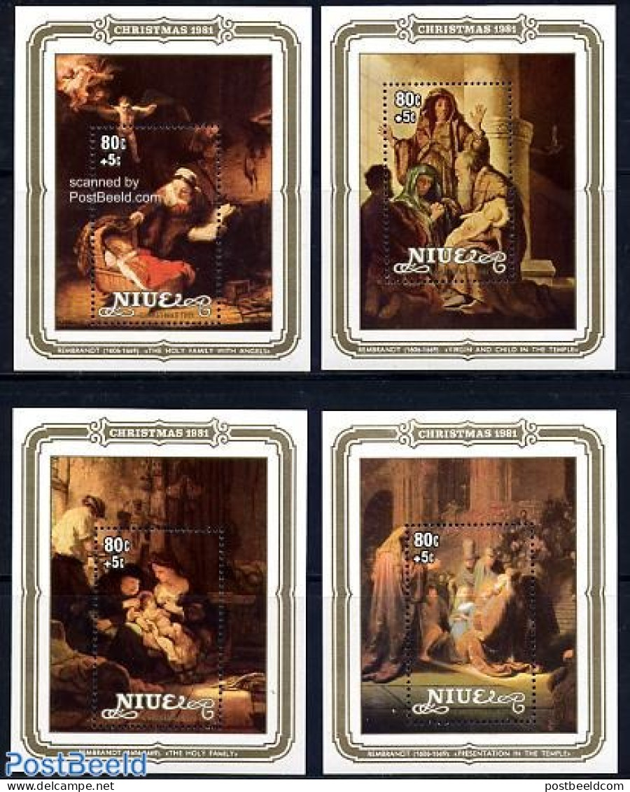 Niue 1981 Christmas, Rembrandt 4 S/s, Mint NH, Religion - Christmas - Art - Paintings - Rembrandt - Christmas