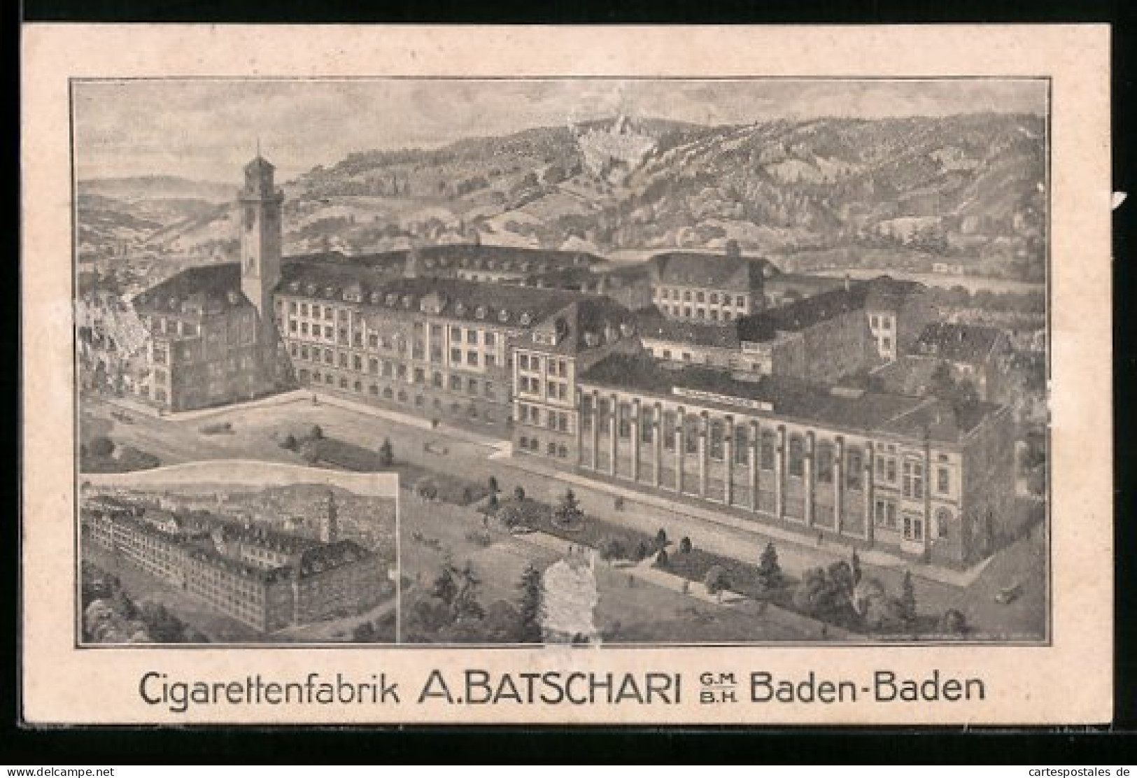 AK Baden-Baden, Cigarettenfabrik A. Batschari Aus Der Vogelschau  - Landbouw