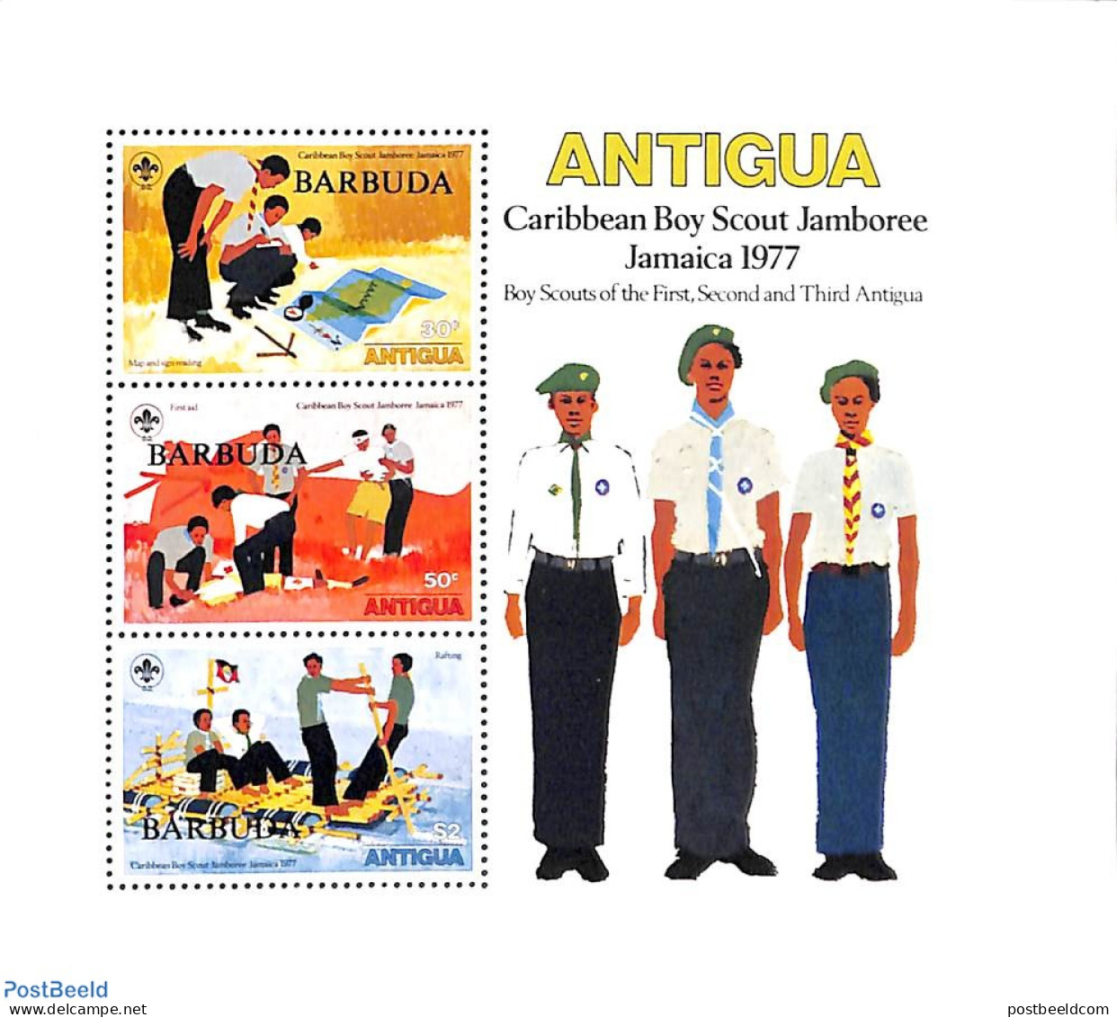 Barbuda 1977 Caribbean Jamboree S/s, Mint NH, Sport - Transport - Scouting - Ships And Boats - Schiffe