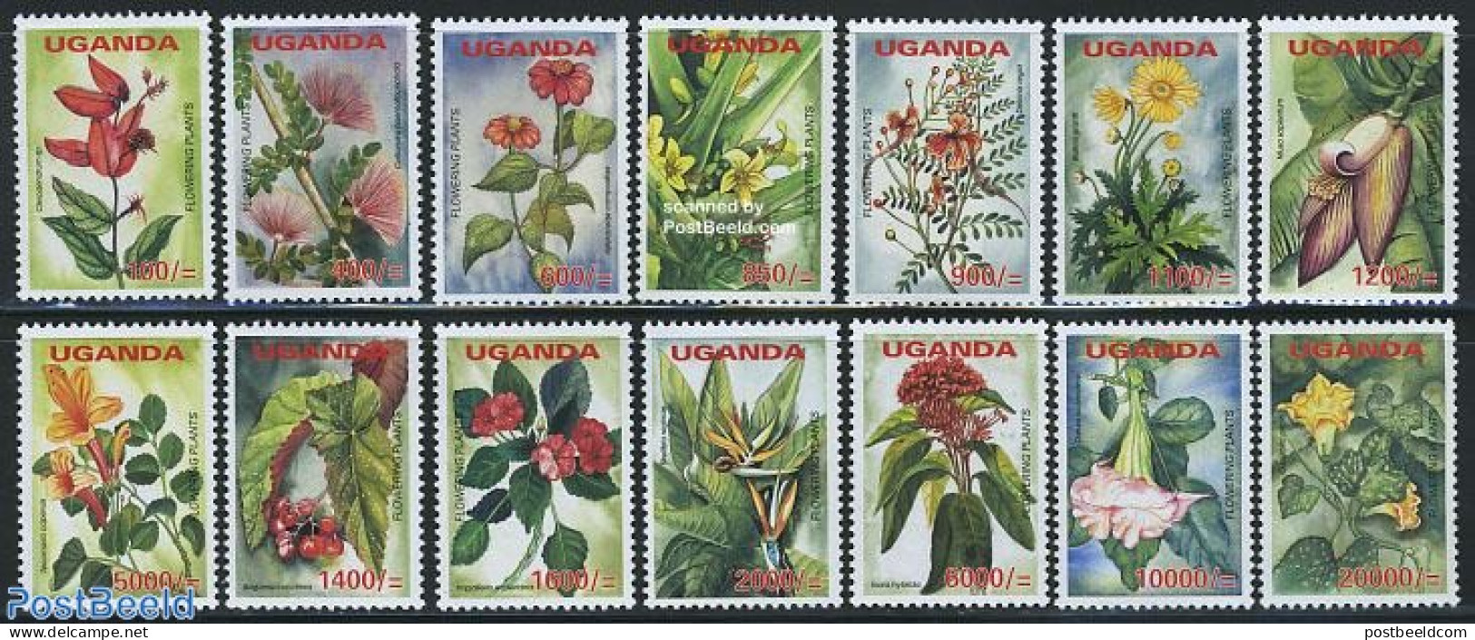 Uganda 2007 Definitives, Flowers 14v, Mint NH, Nature - Flowers & Plants - Andere & Zonder Classificatie