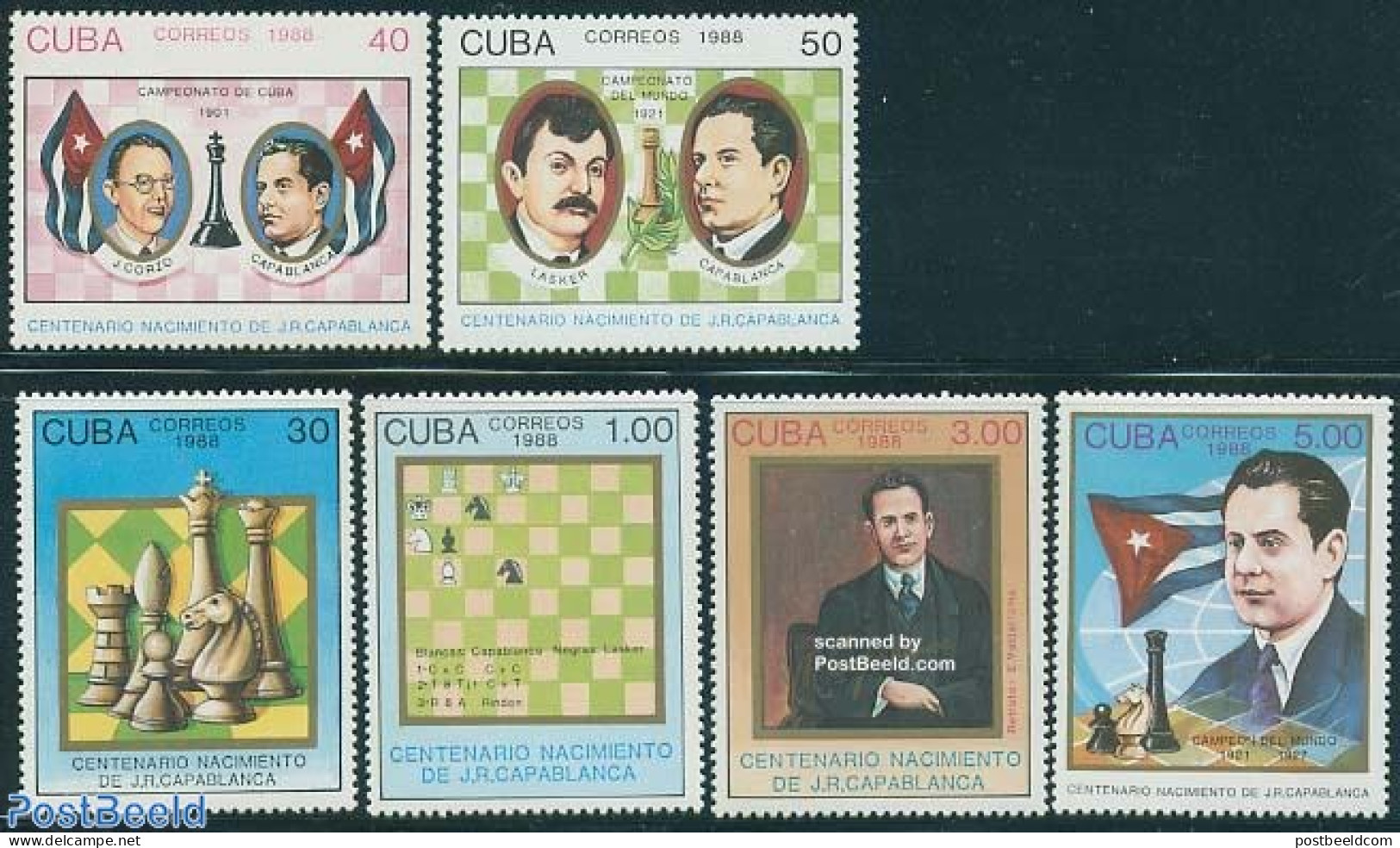 Cuba 1988 J.R. Capablanca, Chess 6v, Mint NH, Sport - Chess - Nuevos