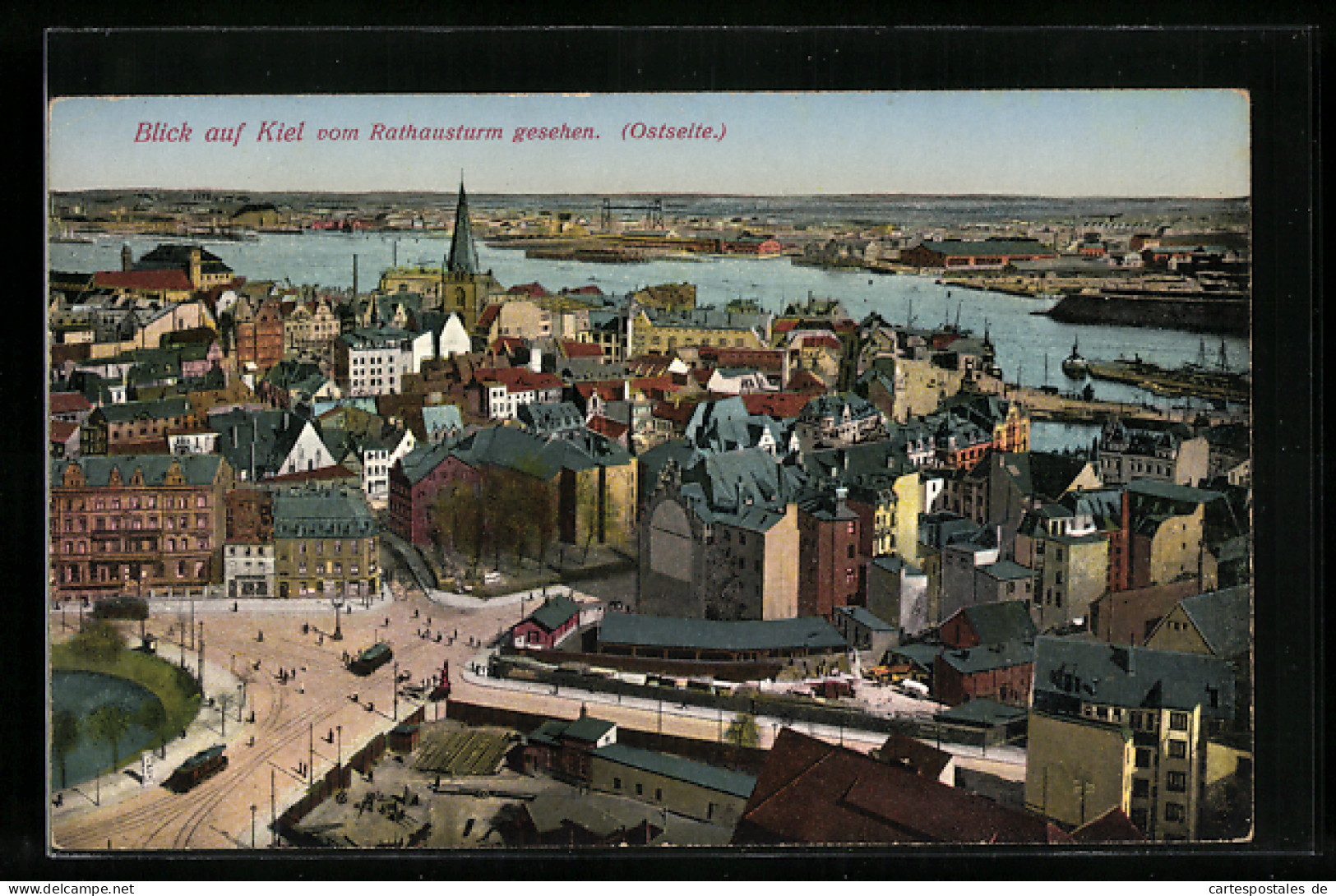 AK Kiel, Blick Vom Rathausturm Auf Stadt Mit Strassenbahn  - Tramways