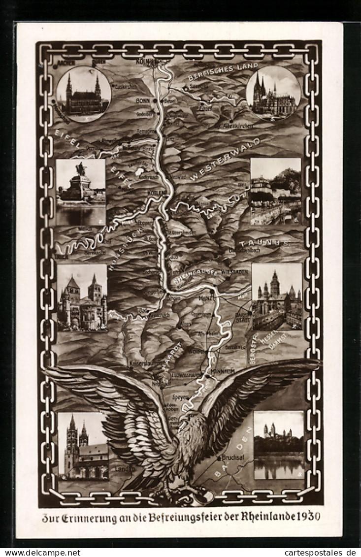 AK Aachen, Landkarte Zur Erinnerung An Die Befreiungsfeier Der Rheinlande 1930  - Aachen