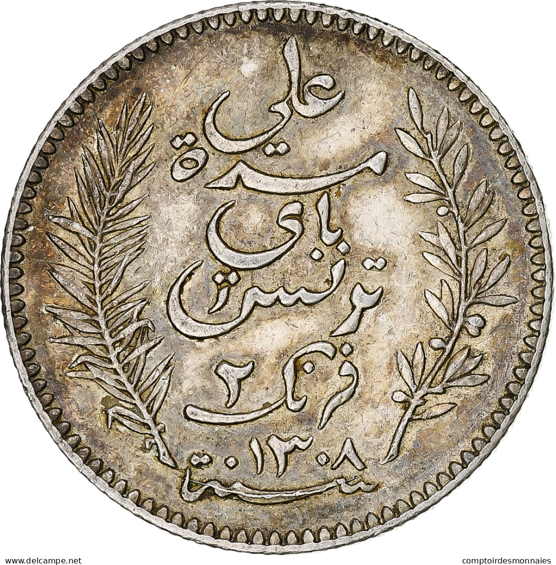 France, Tunisie, 2 Francs, 1891, Paris, Argent, TTB+, KM:225 - Otros & Sin Clasificación