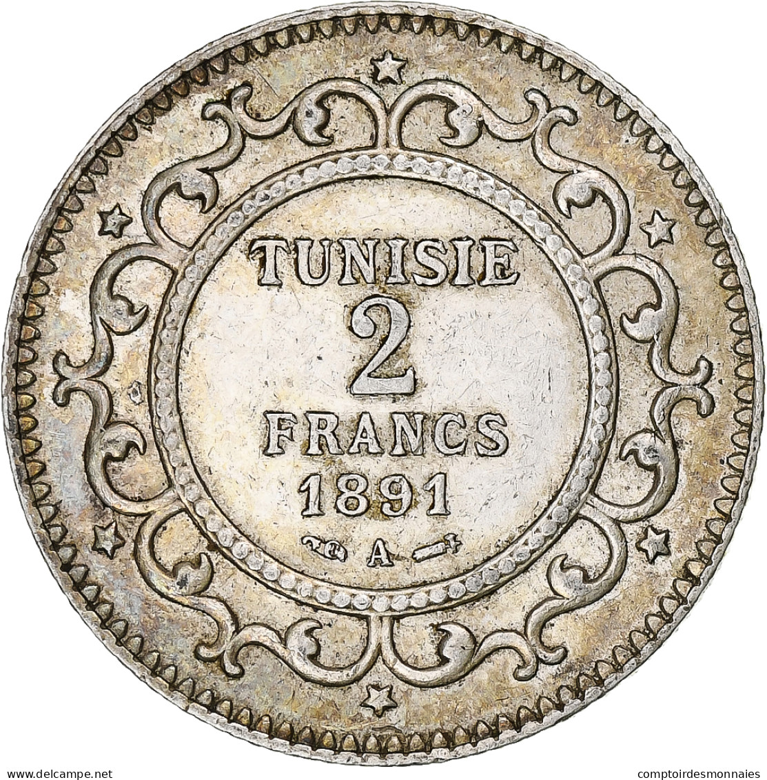 France, Tunisie, 2 Francs, 1891, Paris, Argent, TTB+, KM:225 - Autres & Non Classés