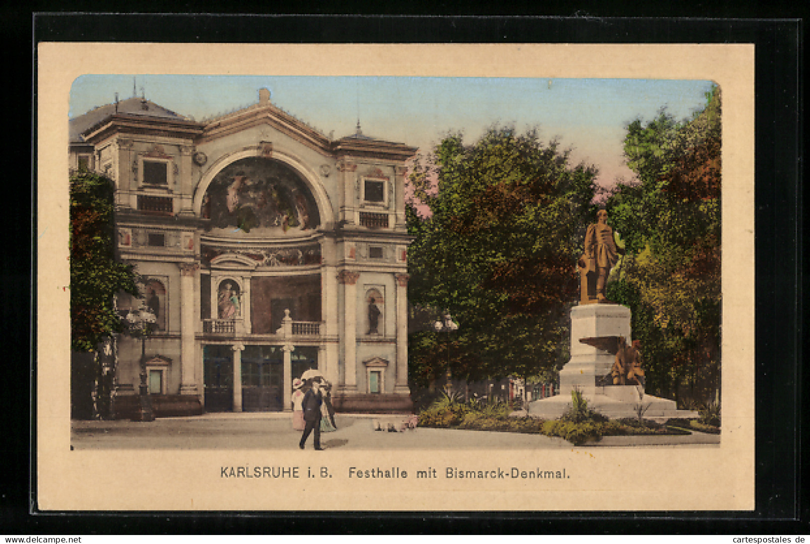 AK Karlsruhe I. B., Festhalle Mit Bismarck-Denkmal  - Karlsruhe