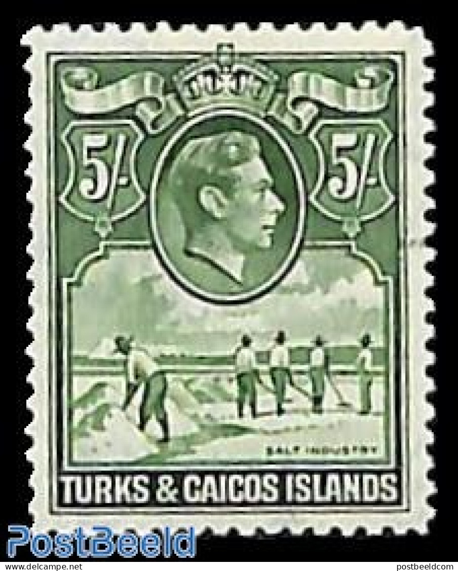 Turks And Caicos Islands 1938 5Sh, Stamp Out Of Set, Unused (hinged) - Other & Unclassified