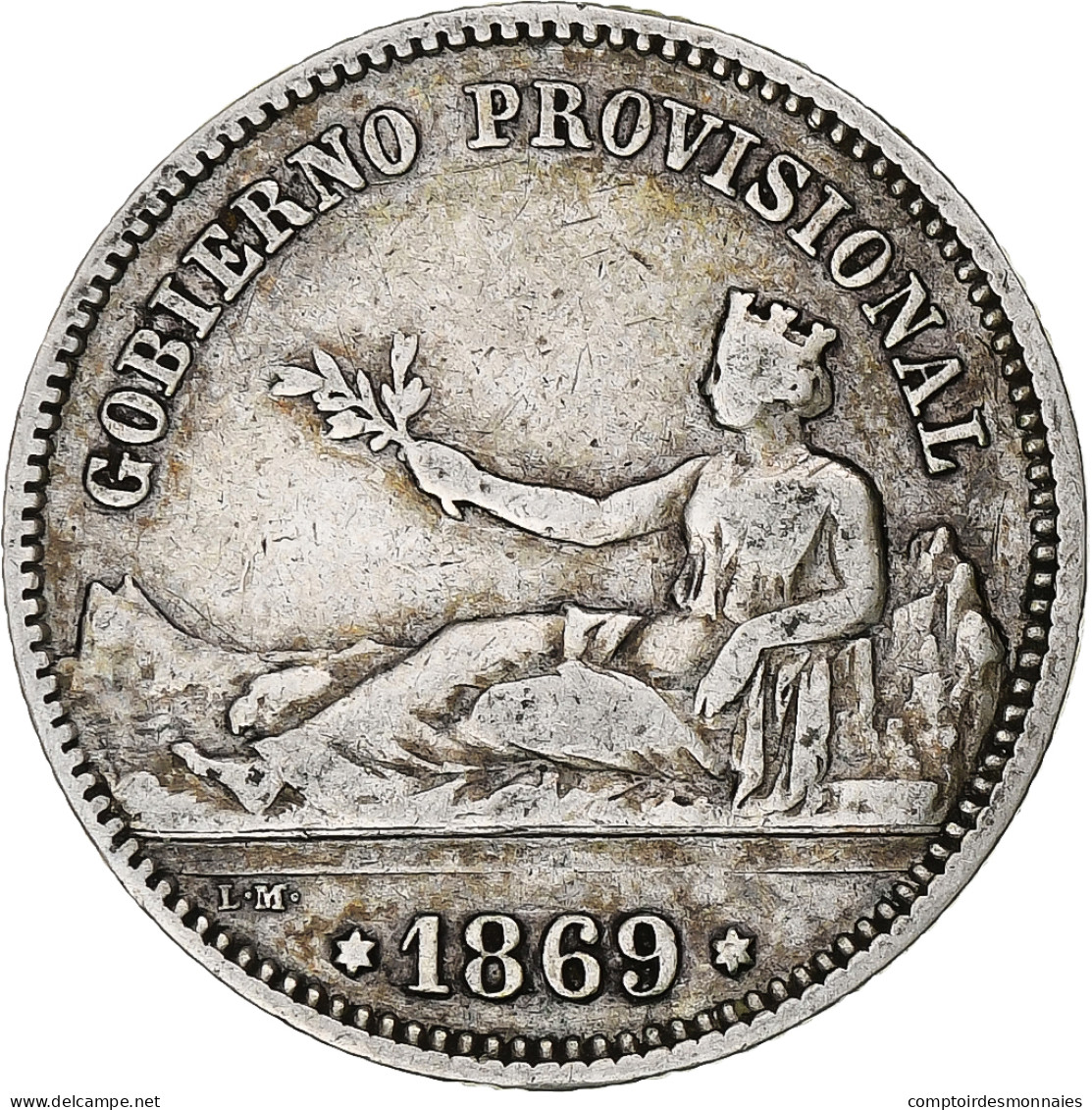 Espagne, Provisional Government, Peseta, 1869, Madrid, Argent, TB+, KM:652 - First Minting