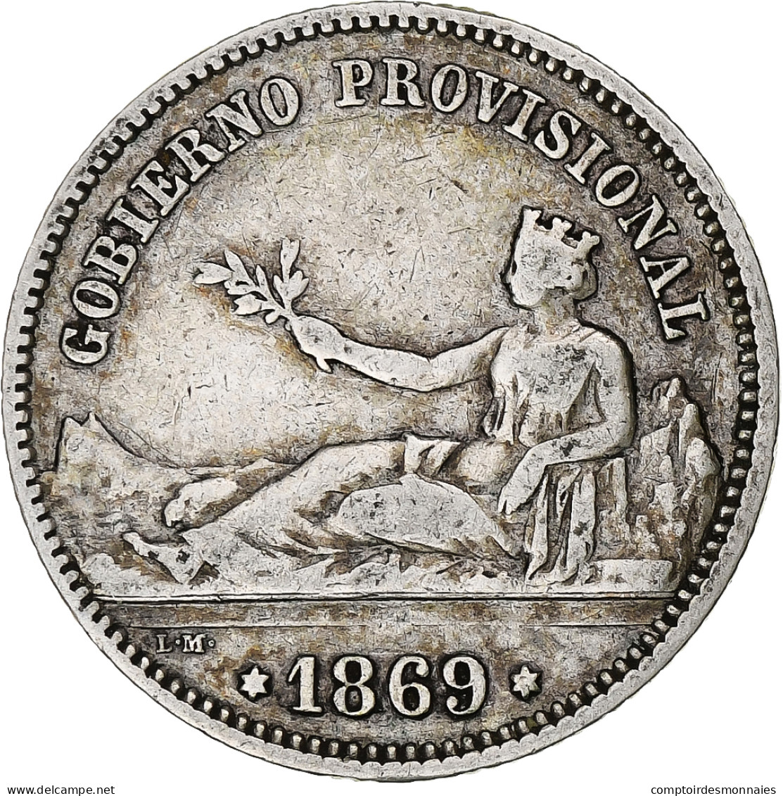 Espagne, Provisional Government, Peseta, 1869, Madrid, Argent, TB+, KM:652 - Primi Conii