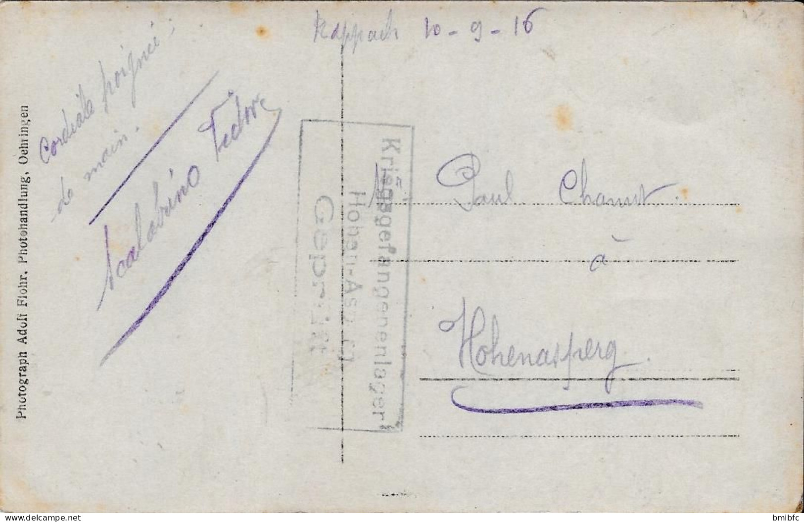 Rappach 1916  .au Dos Tampon Encore Déchiffrable Kriegsgefangenensendung    Hohen-Asperg - Geprüft - Characters