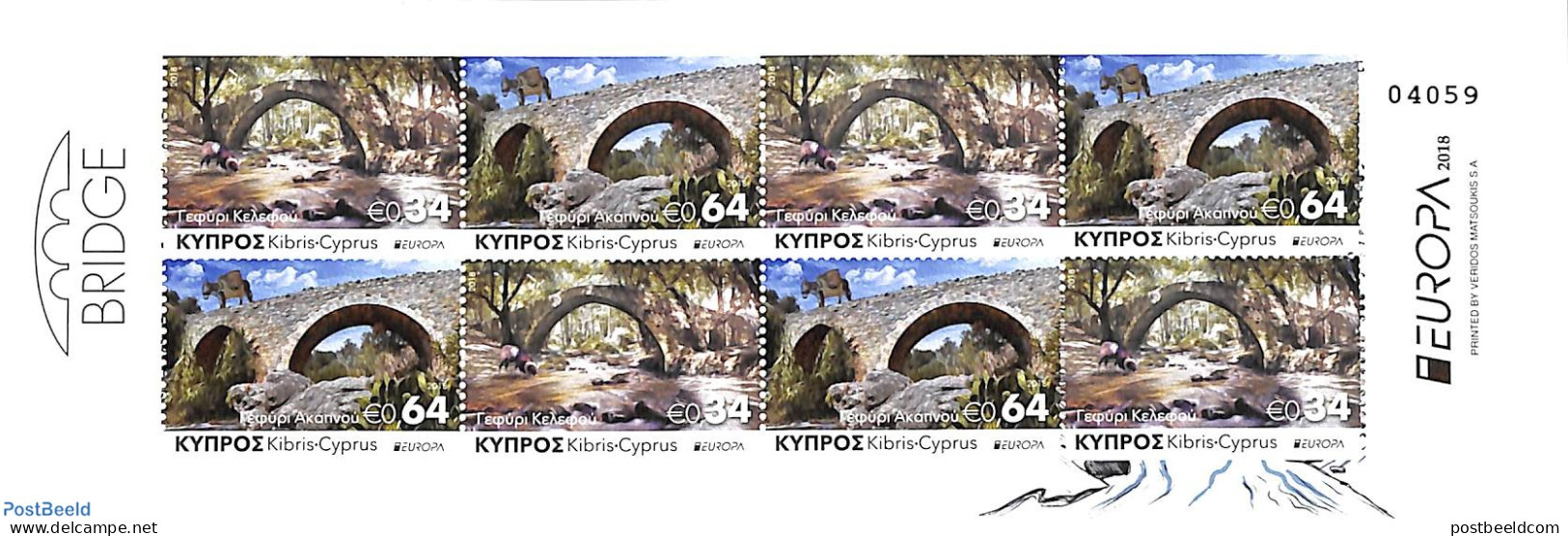 Cyprus 2018 Europa, Bridges Booklet, Mint NH, History - Europa (cept) - Stamp Booklets - Art - Bridges And Tunnels - Neufs