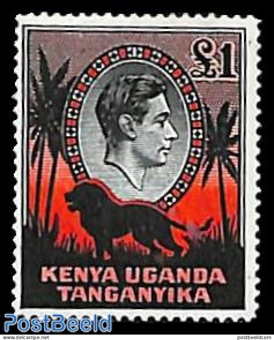 East Africa 1938 1pound, Perf. 14, Stamp Out Of Set, Unused (hinged), Nature - Cat Family - Other & Unclassified