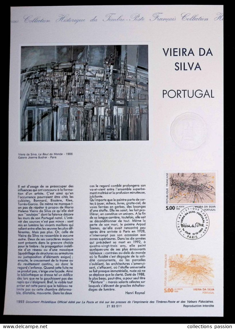 CL, Collection Historique Du Timbre-poste, France, Paris, 11.12. 1993, Vieira Da Silva, Portugal, Frais Fr 2.25 E - Documents De La Poste