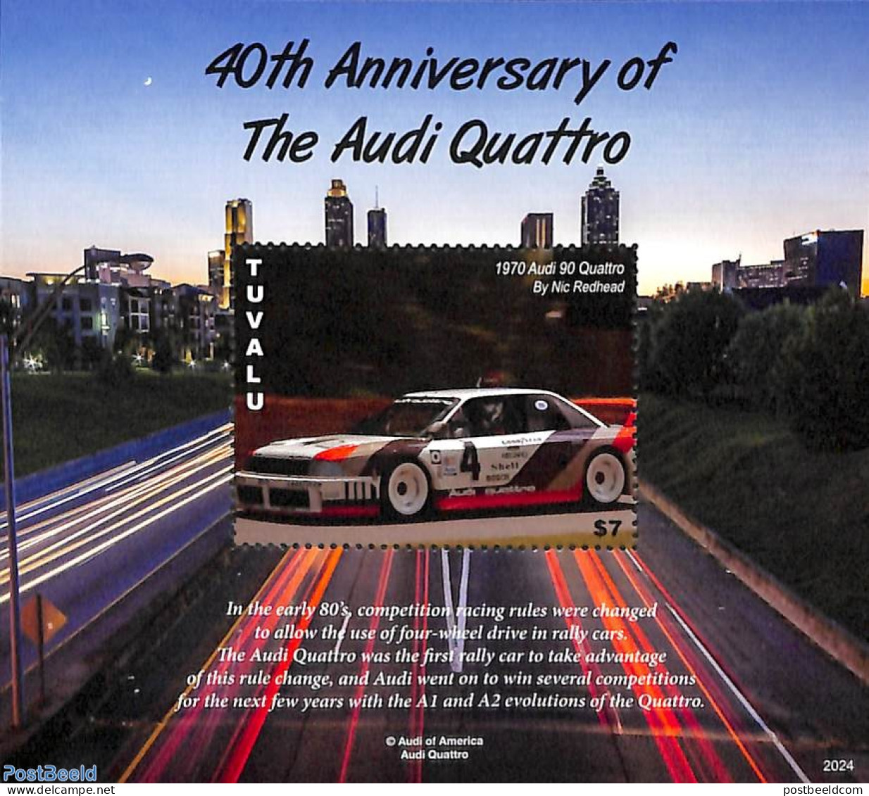 Tuvalu 2020 40 Years Audi Quattro S/s, Mint NH, Transport - Automobiles - Auto's