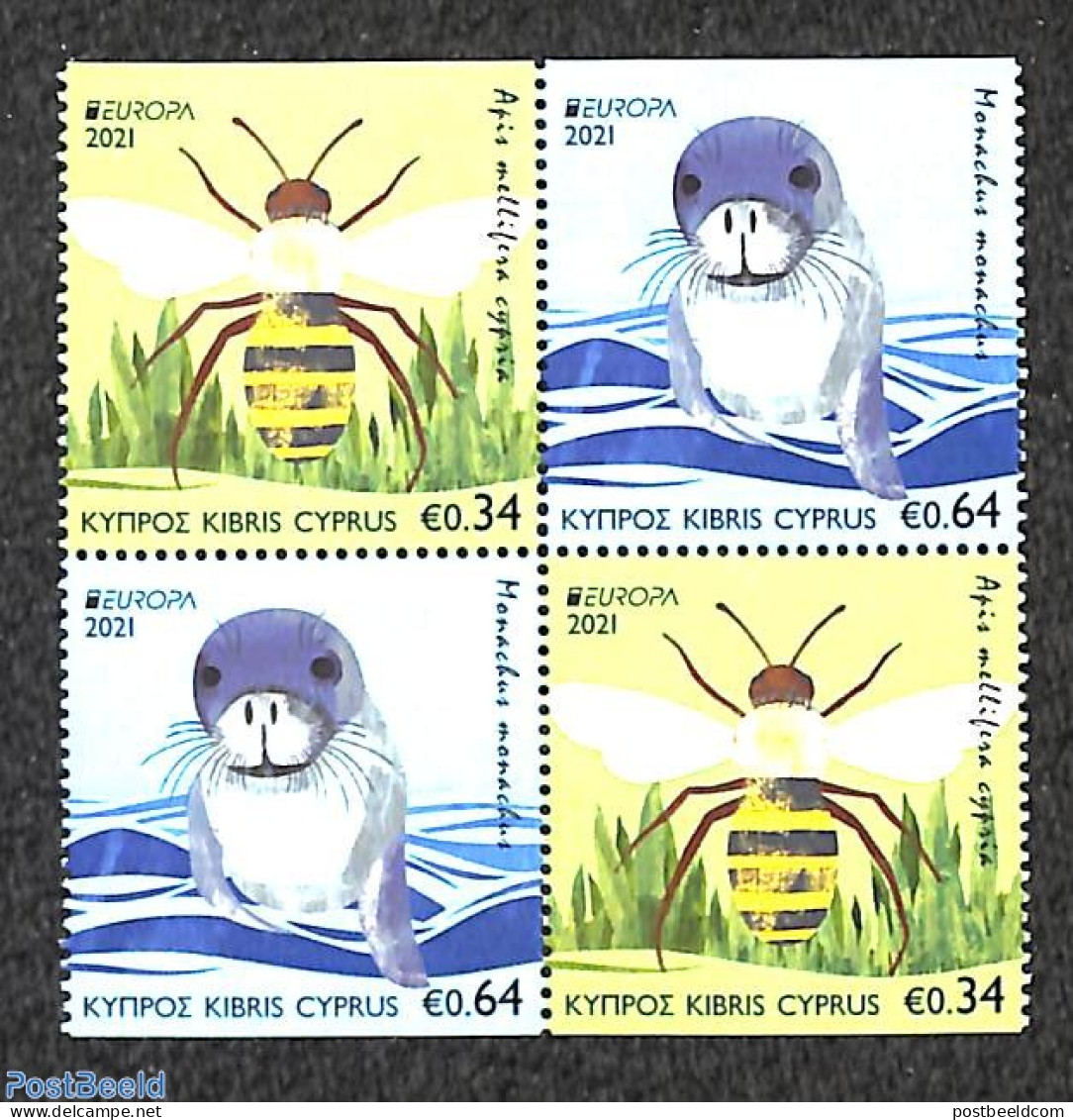 Cyprus 2021 Europa, Endangered Animals 4v From Booklet [+], Mint NH, History - Nature - Europa (cept) - Insects - Sea .. - Ungebraucht