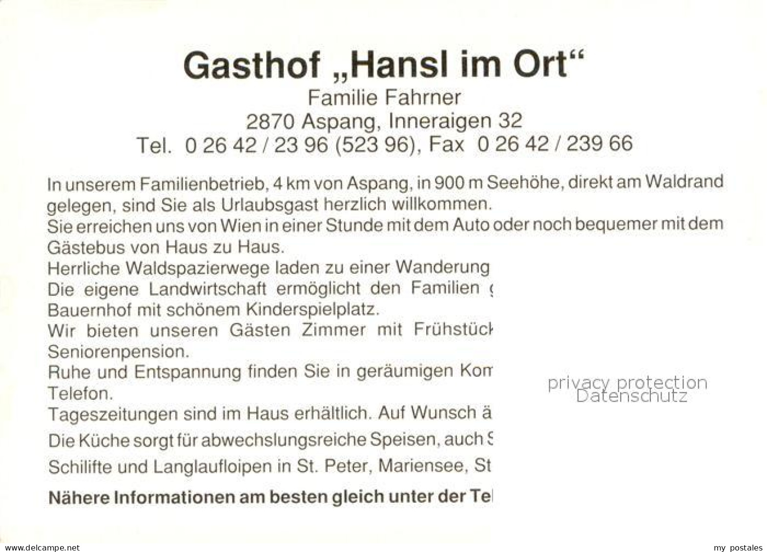 73655391 Aspang-Markt Gasthof Hansl Im Ort Maedchen Mit Rehkitz Kapelle Aspang-M - Sonstige & Ohne Zuordnung
