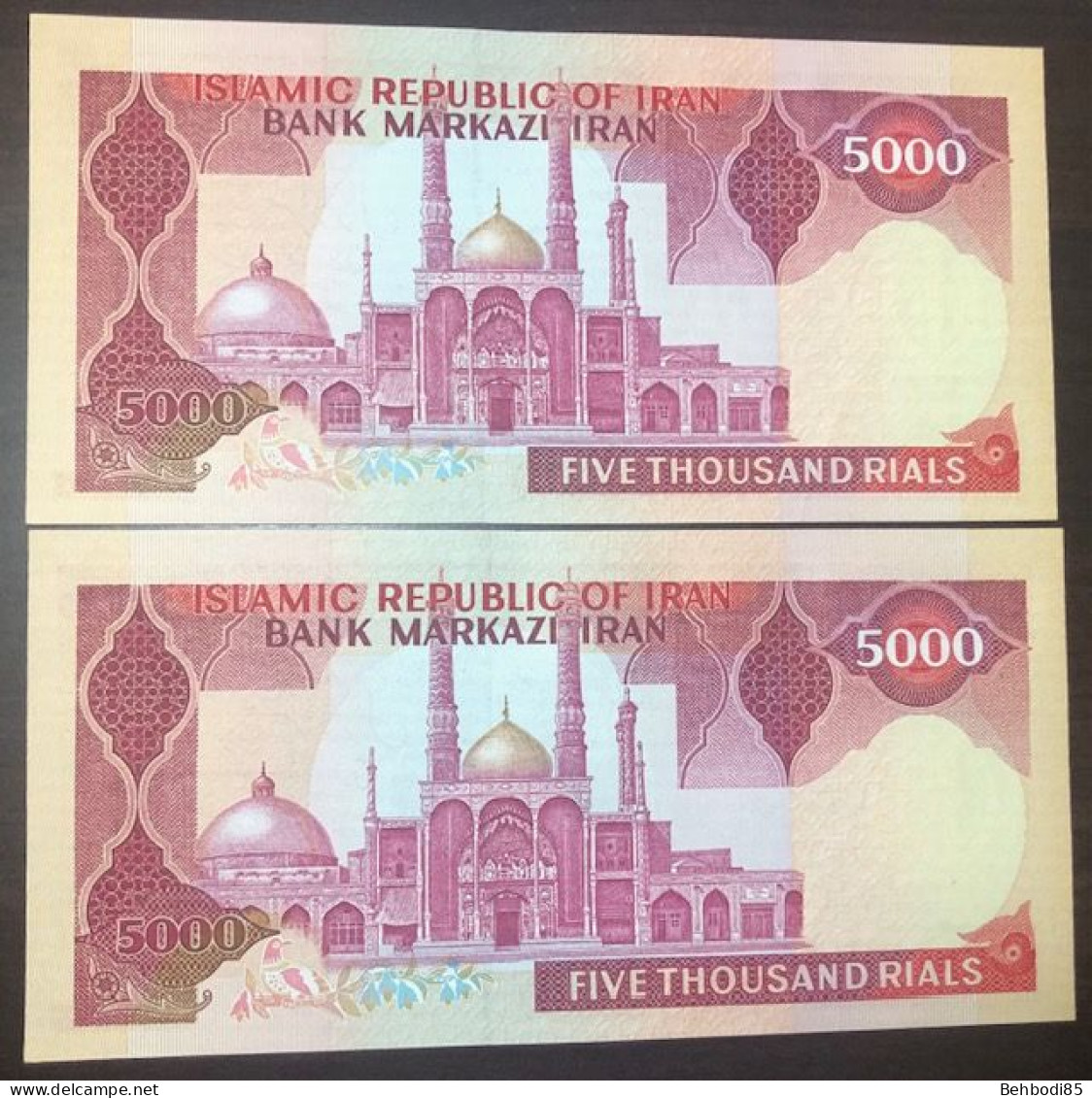 IRAN , A Pair Of 5000 Rials With Consecutive Numbers  UNC , - Irán