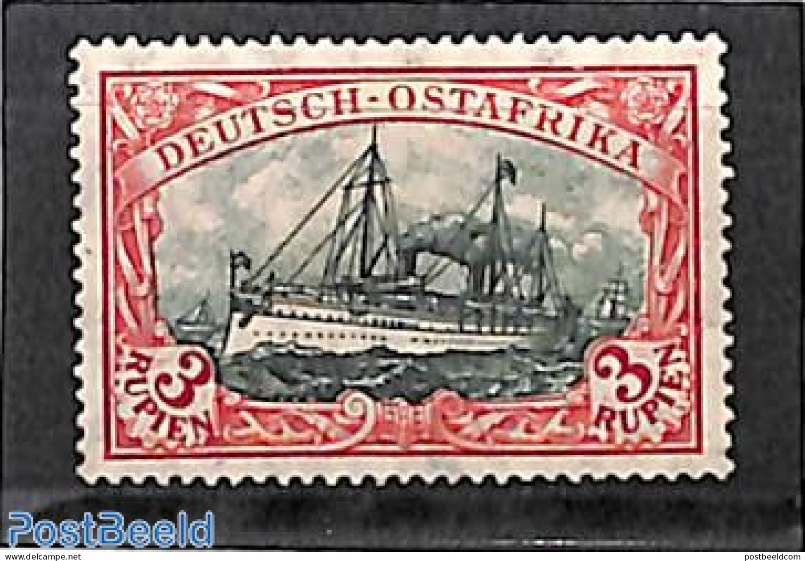 Germany, Colonies 1905 Ostafrika, 3R, 26:17 Holes, Stamp Out Of Set, Unused (hinged), Transport - Ships And Boats - Boten