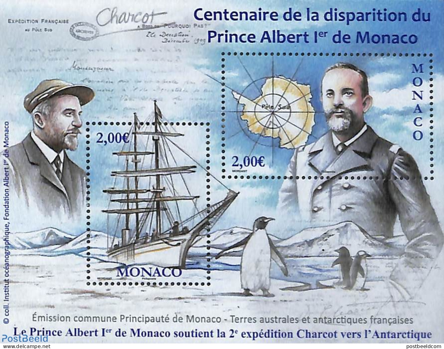 Monaco 2022 Joint Issue French Antarctica S/s, Mint NH, Science - Transport - Various - The Arctic & Antarctica - Ship.. - Ungebraucht