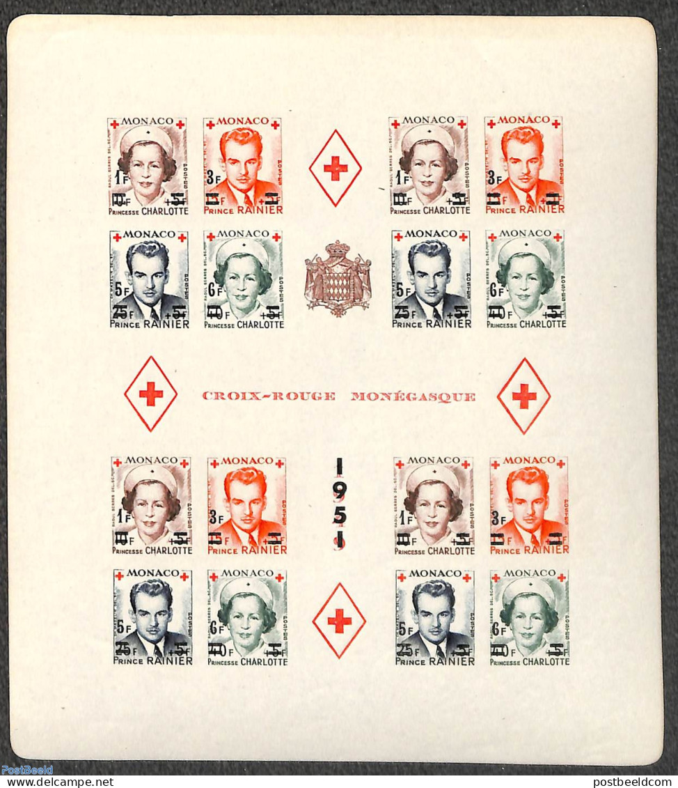 Monaco 1951 Red Cross, Overprints M/s, Imperforated, Mint NH, Health - Red Cross - Ongebruikt
