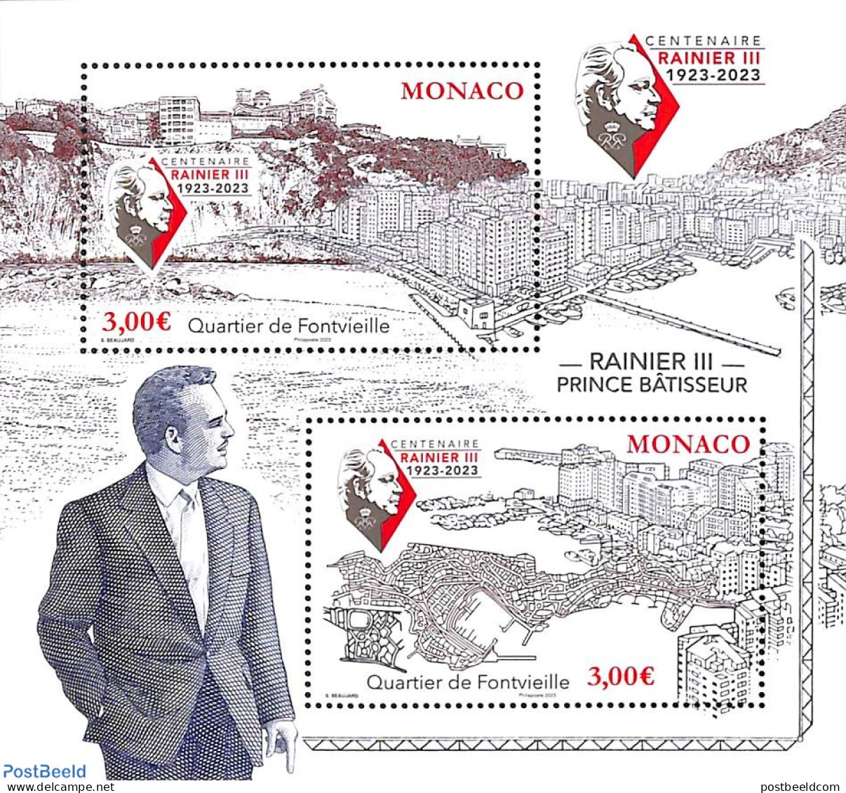 Monaco 2023 Rainier III, Fontvieille S/s, Mint NH, Various - Maps - Ungebraucht