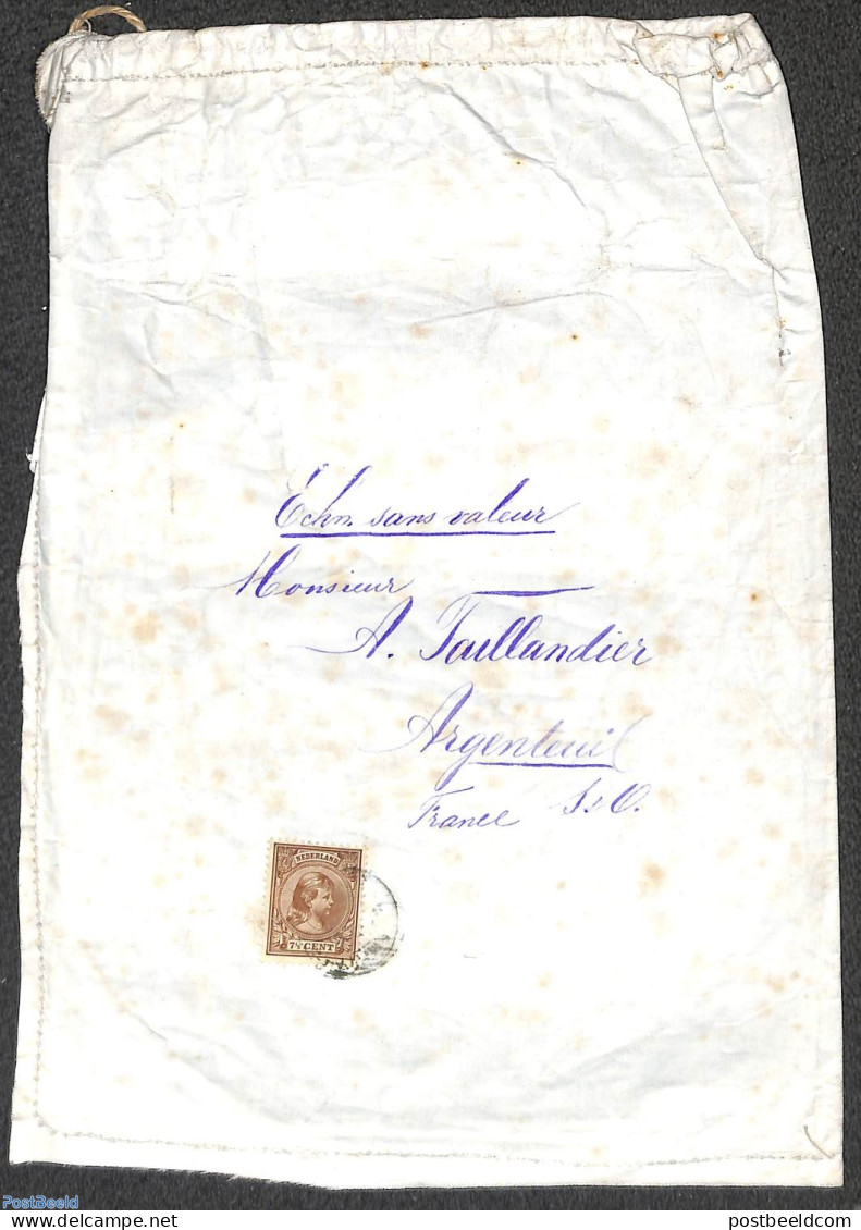 Netherlands 1895 Cotton Bag, Sent From Amsterdam To Argenteuil, Postal History - Cartas & Documentos