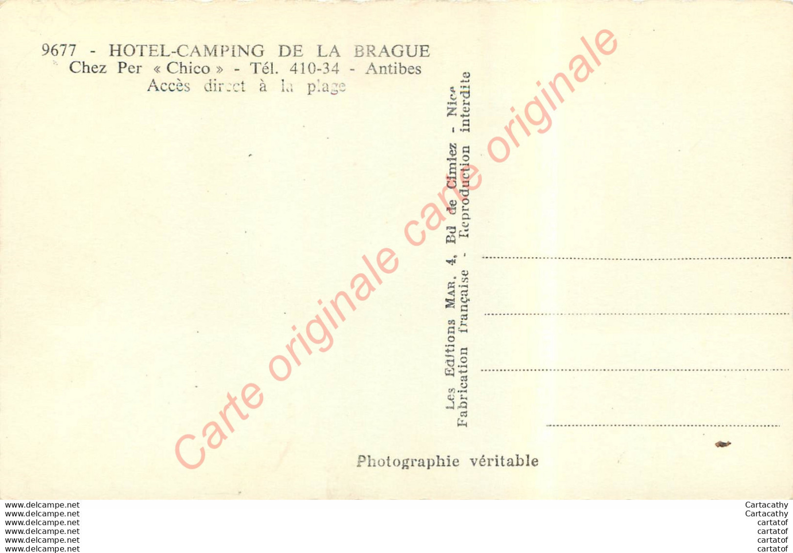 06. ANTIBES . Hôtel Camping De La Brague . Chez Per Chico . - Autres & Non Classés