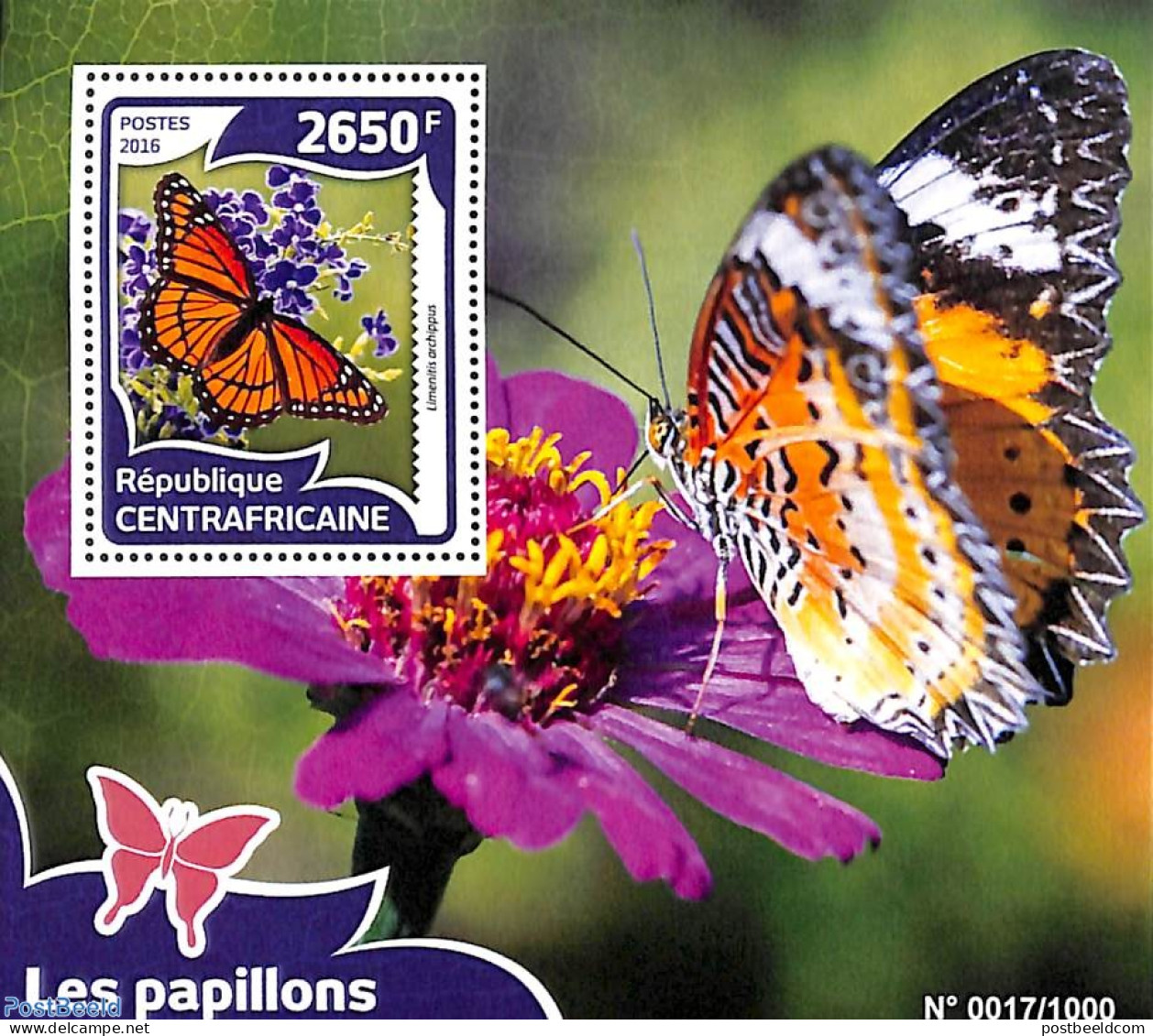 Central Africa 2016 Butterflies S/s, Mint NH, Nature - Butterflies - Repubblica Centroafricana