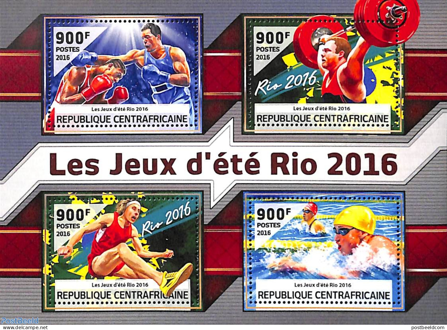 Central Africa 2016 Olympic Summer Games 4v M/s, Mint NH, Sport - Boxing - Olympic Games - Swimming - Weightlifting - Boxe