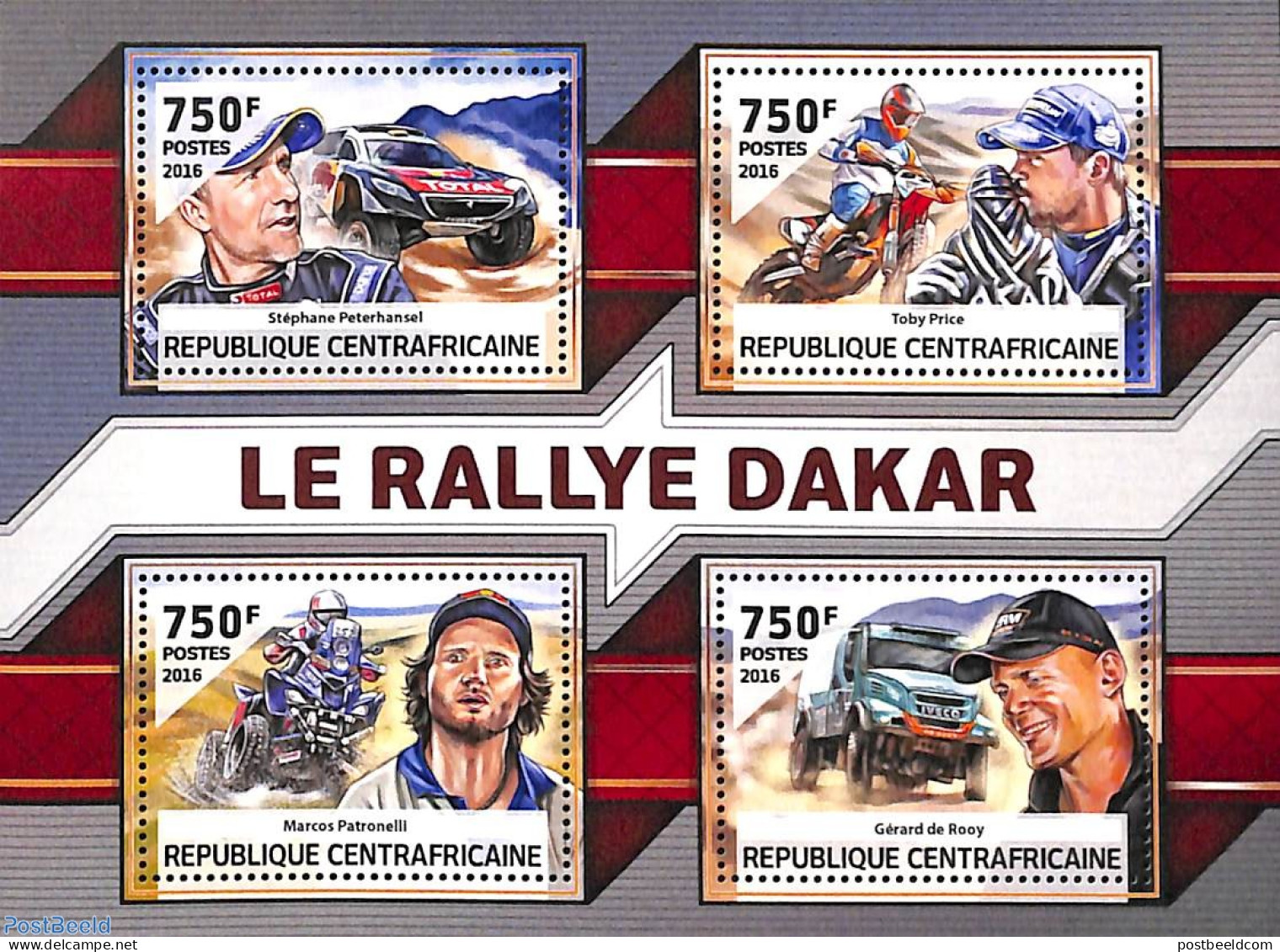 Central Africa 2016 Dakar Rallye 4v M/s, Mint NH, Sport - Transport - Autosports - Automobiles - Motorcycles - Voitures