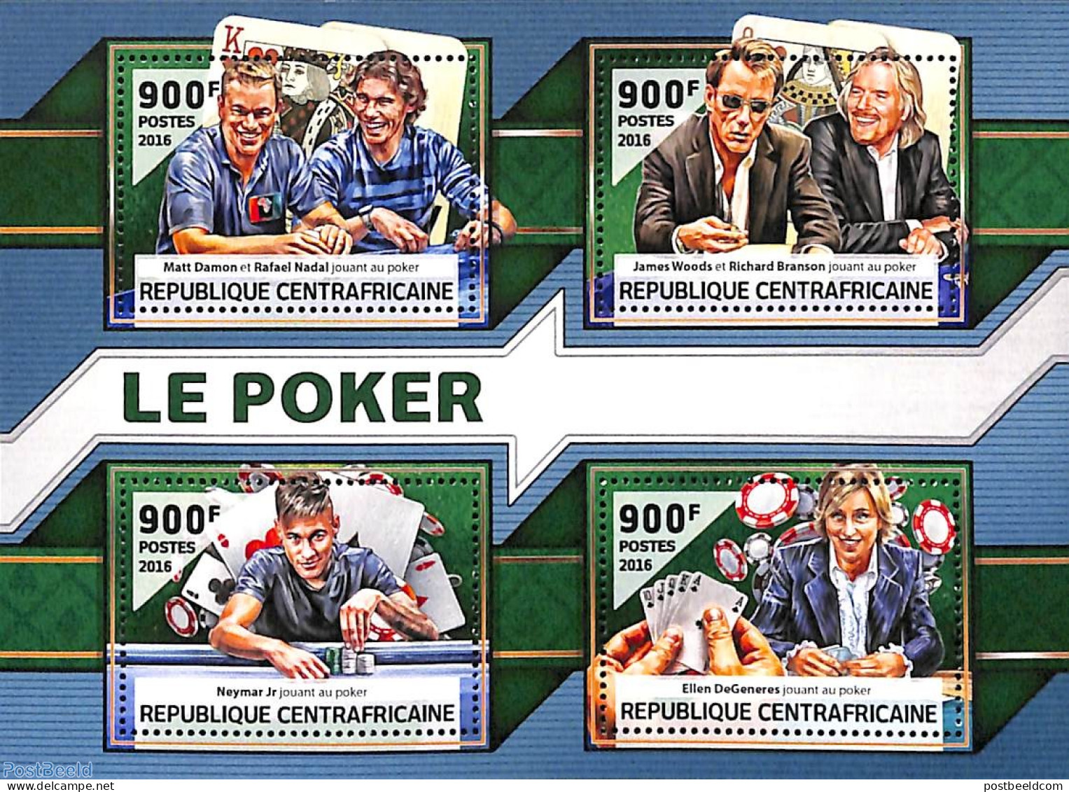 Central Africa 2016 Poker 4v M/s, Mint NH, Sport - Playing Cards - Centrafricaine (République)