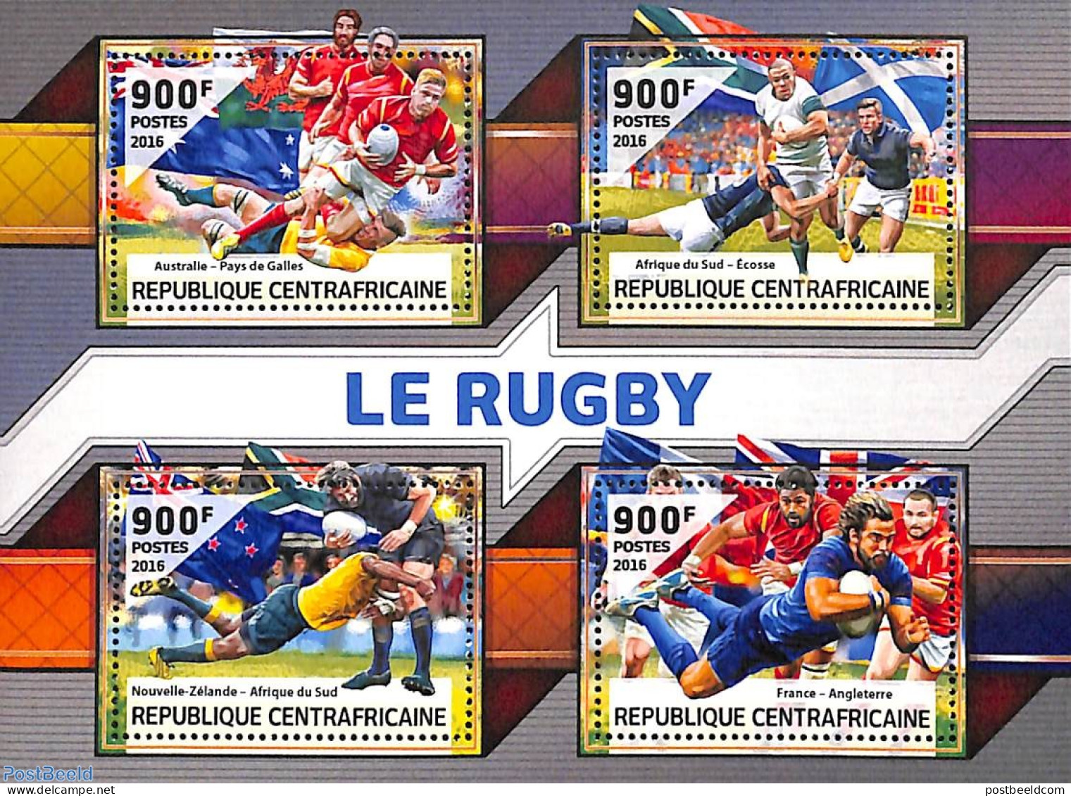 Central Africa 2016 Rugby 4v M/s, Mint NH, Sport - Rugby - Rugby