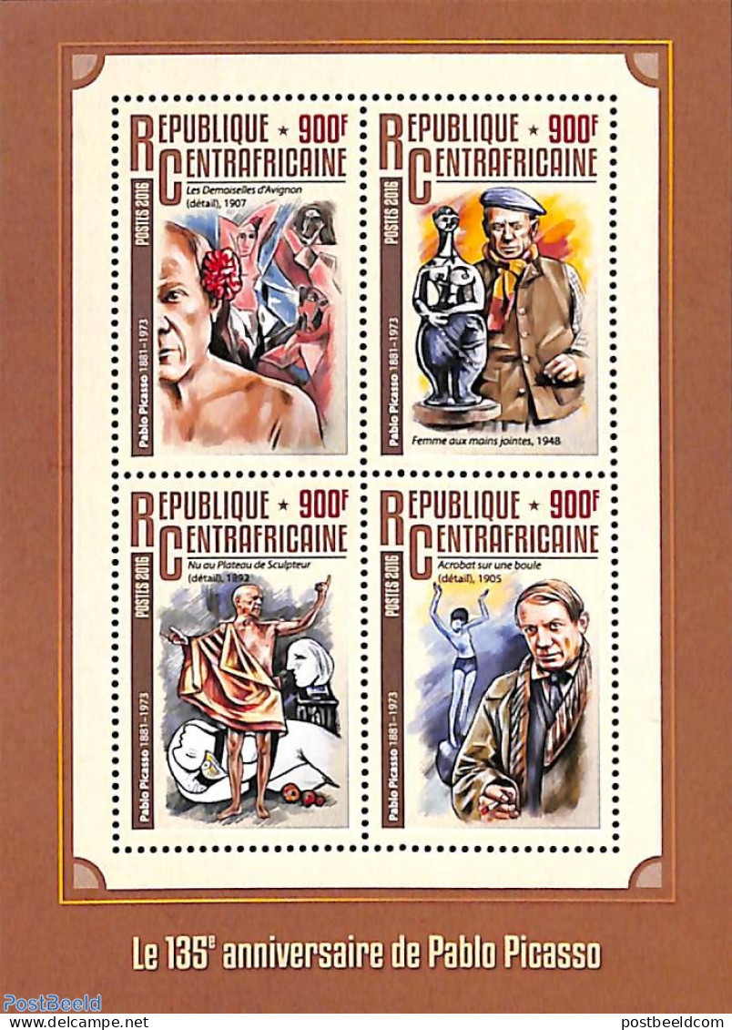 Central Africa 2016 Pablo Picasso 4v M/s, Mint NH, Art - Pablo Picasso - Central African Republic