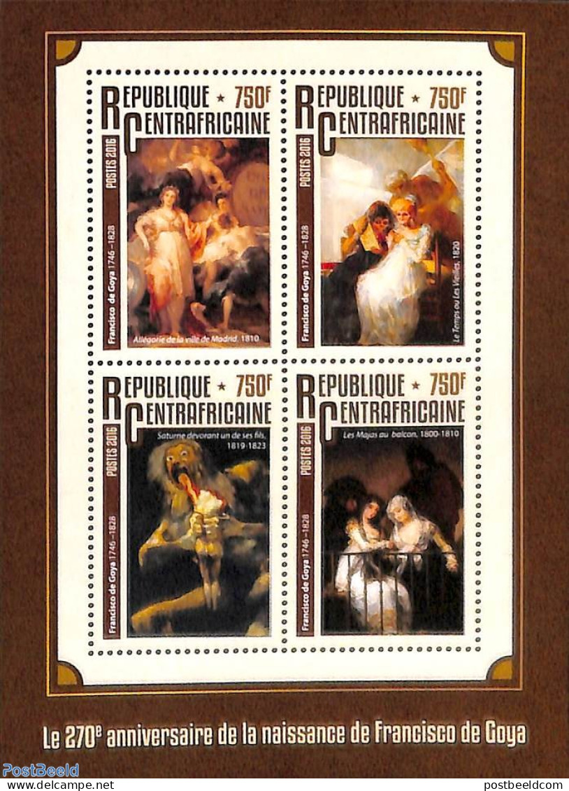 Central Africa 2016 Francisco De Goya 4v M/s, Mint NH, Art - Paintings - Central African Republic