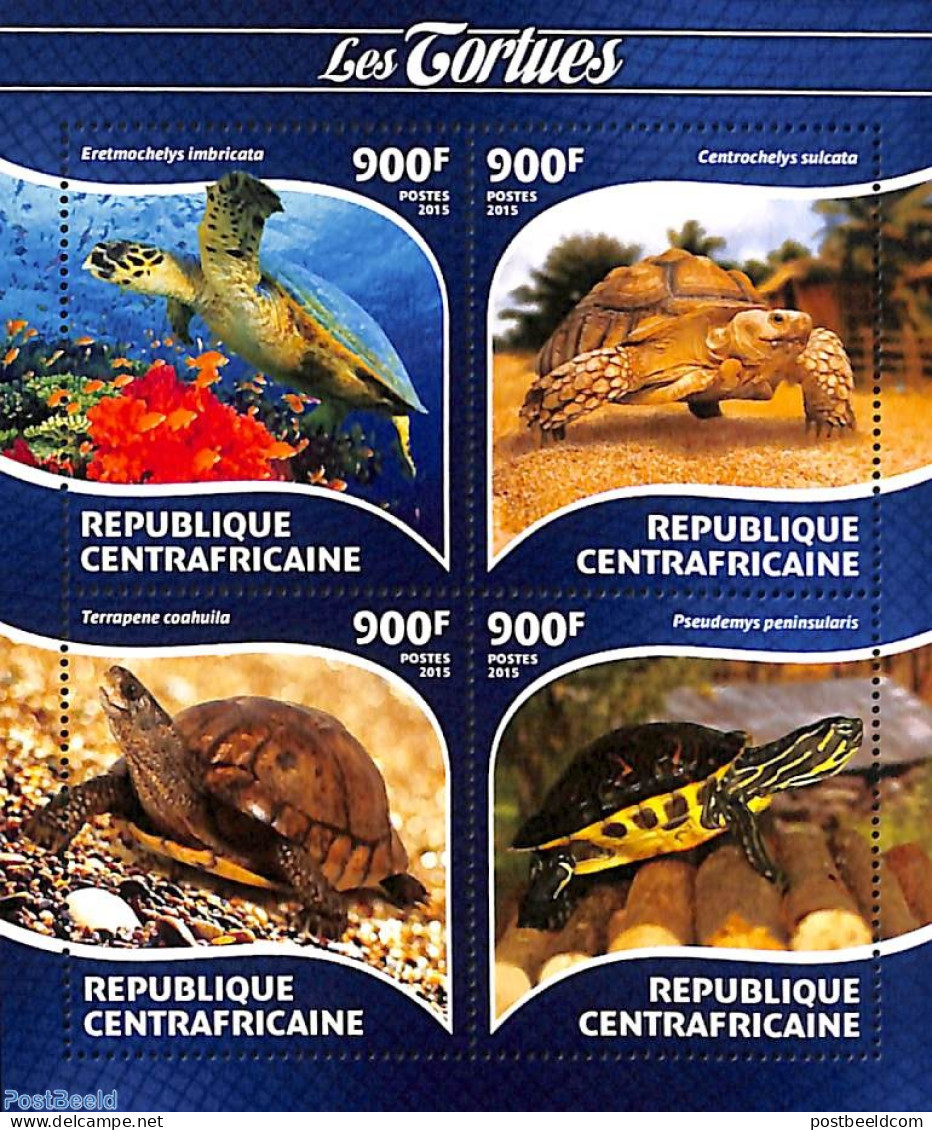 Central Africa 2015 Turtles 4v M/s, Mint NH, Nature - Reptiles - Turtles - Zentralafrik. Republik