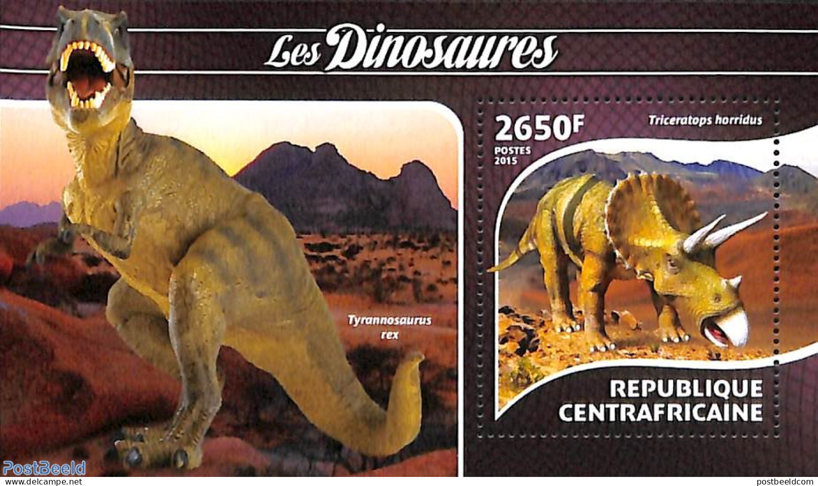 Central Africa 2016 Dinosaurs S/s, Mint NH, Nature - Prehistoric Animals - Prehistóricos
