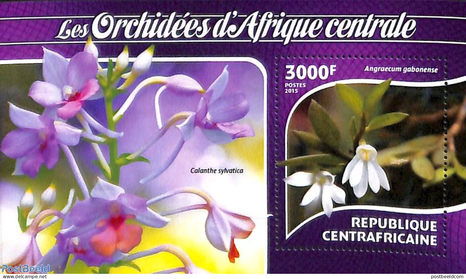 Central Africa 2015 Orchids S/s, Mint NH, Nature - Flowers & Plants - Orchids - Central African Republic