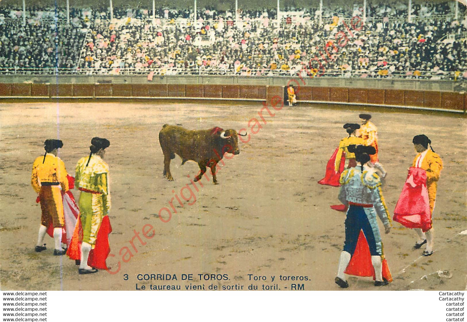 CORRISA DE TOROS .  Toro Y Toreros .  Le Taureau Vient De Sortir Du Toril . - Stierkampf