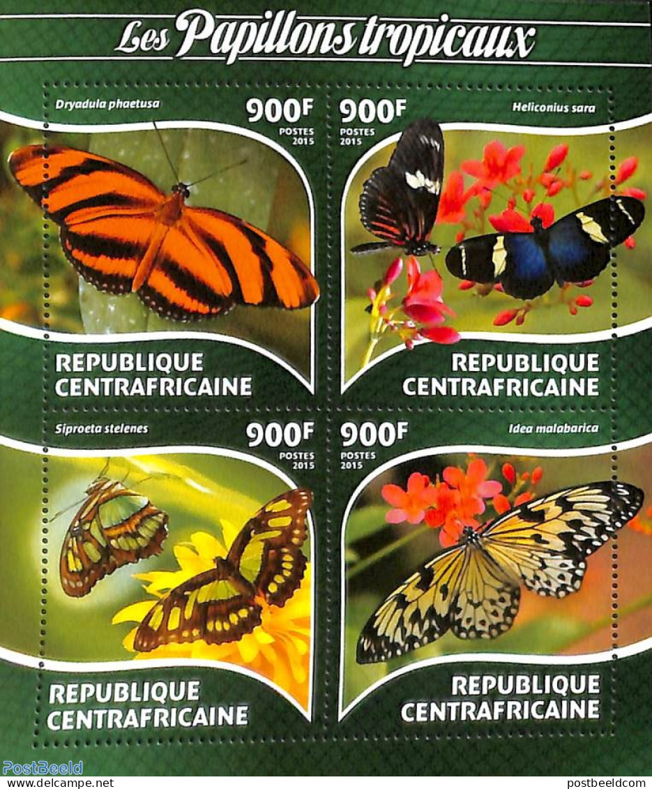 Central Africa 2015 Butterflies 4v M/s, Mint NH, Nature - Butterflies - República Centroafricana