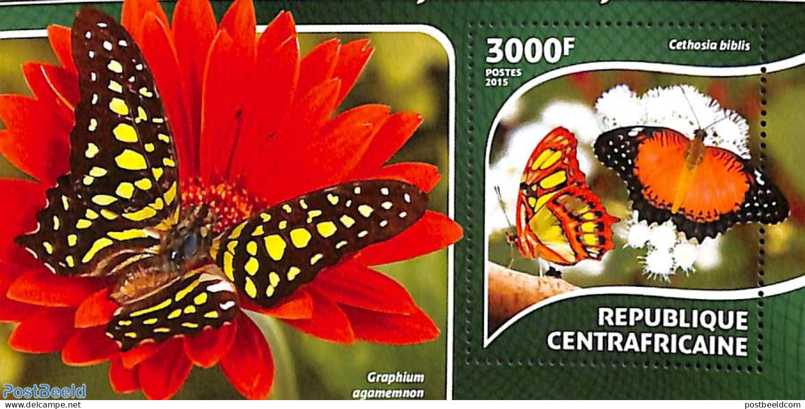 Central Africa 2015 Butterflies S/s, Mint NH, Nature - Butterflies - Centraal-Afrikaanse Republiek