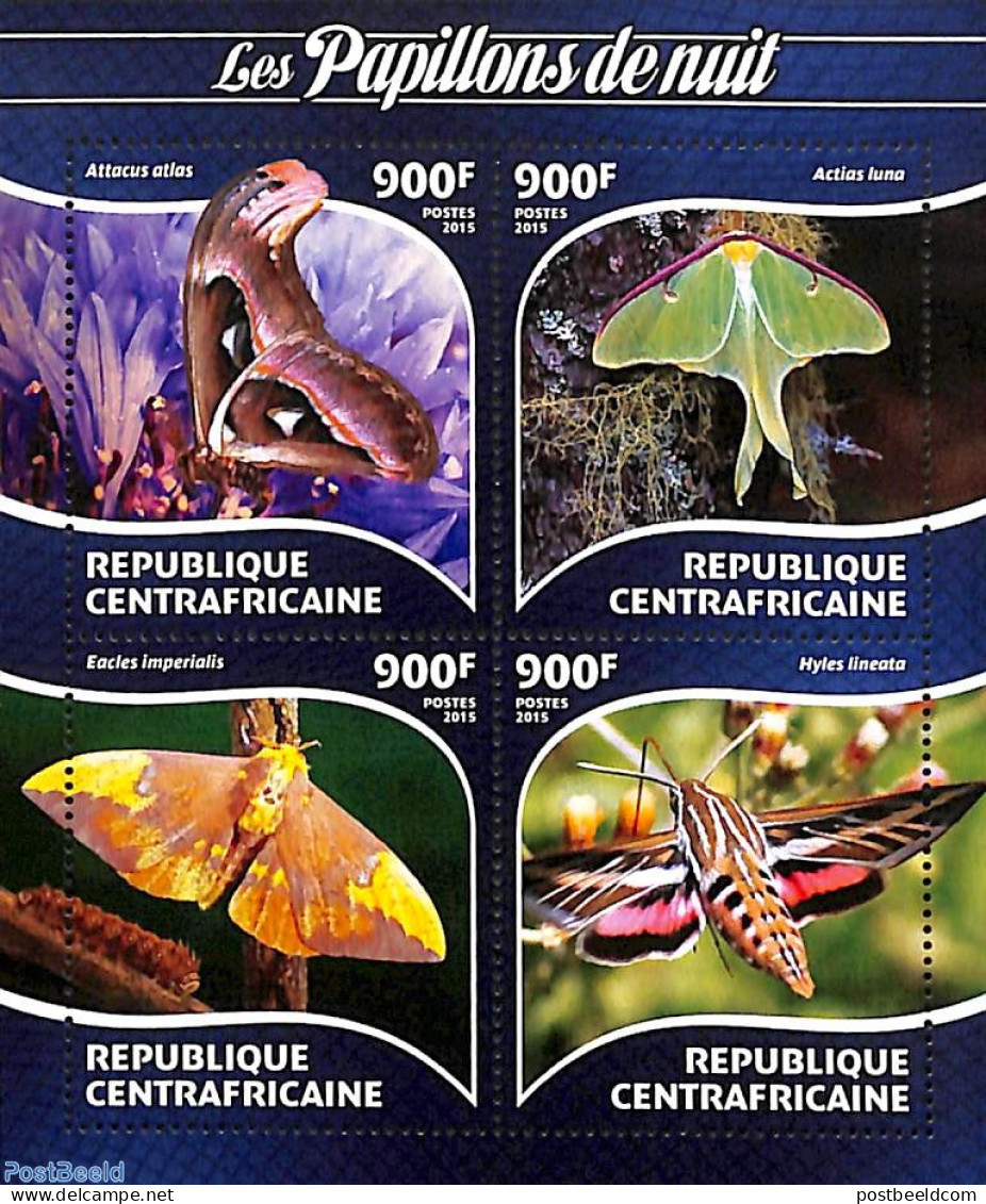 Central Africa 2015 Moth 4v M/s, Mint NH, Nature - Butterflies - Zentralafrik. Republik
