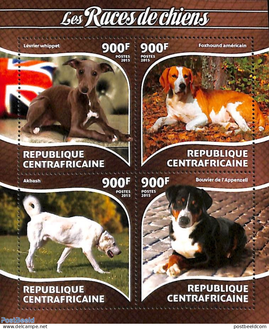 Central Africa 2015 Dogs 4v M/s, Mint NH, Nature - Dogs - Centraal-Afrikaanse Republiek