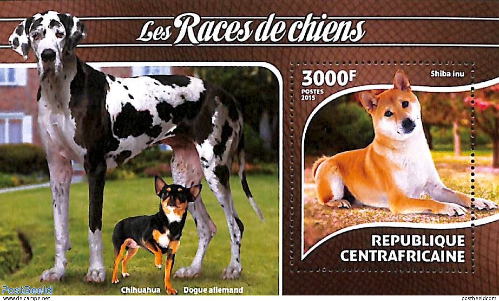 Central Africa 2015 Dogs S/s, Mint NH, Nature - Dogs - Zentralafrik. Republik