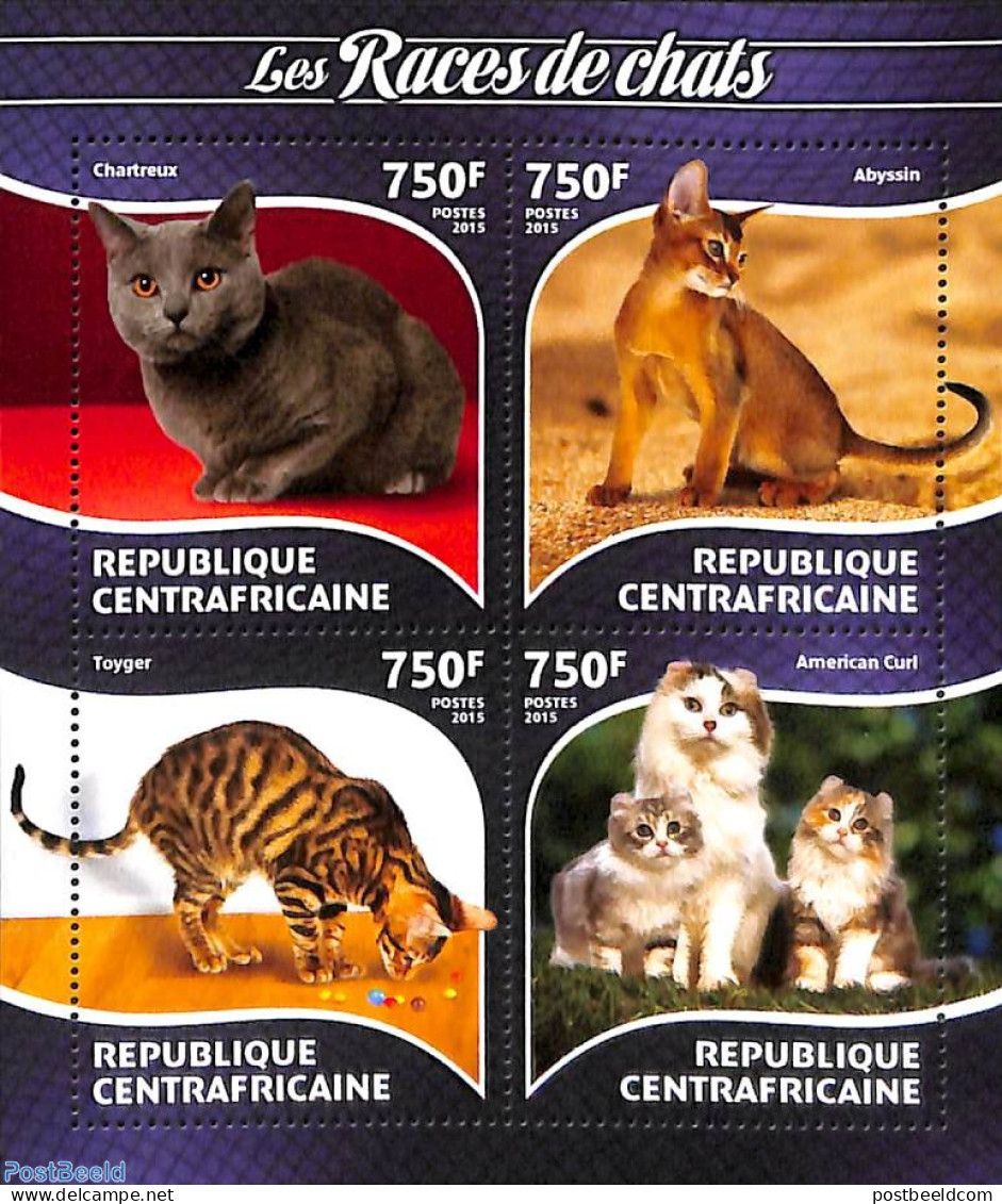 Central Africa 2015 Cats 4v M/s, Mint NH, Nature - Cats - Centrafricaine (République)