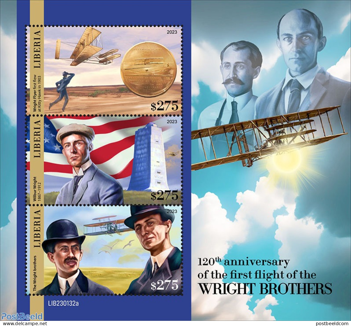 Liberia 2023 120th Anniversary Of The Wright Brothers, Mint NH, History - Transport - Flags - Aircraft & Aviation - Vliegtuigen