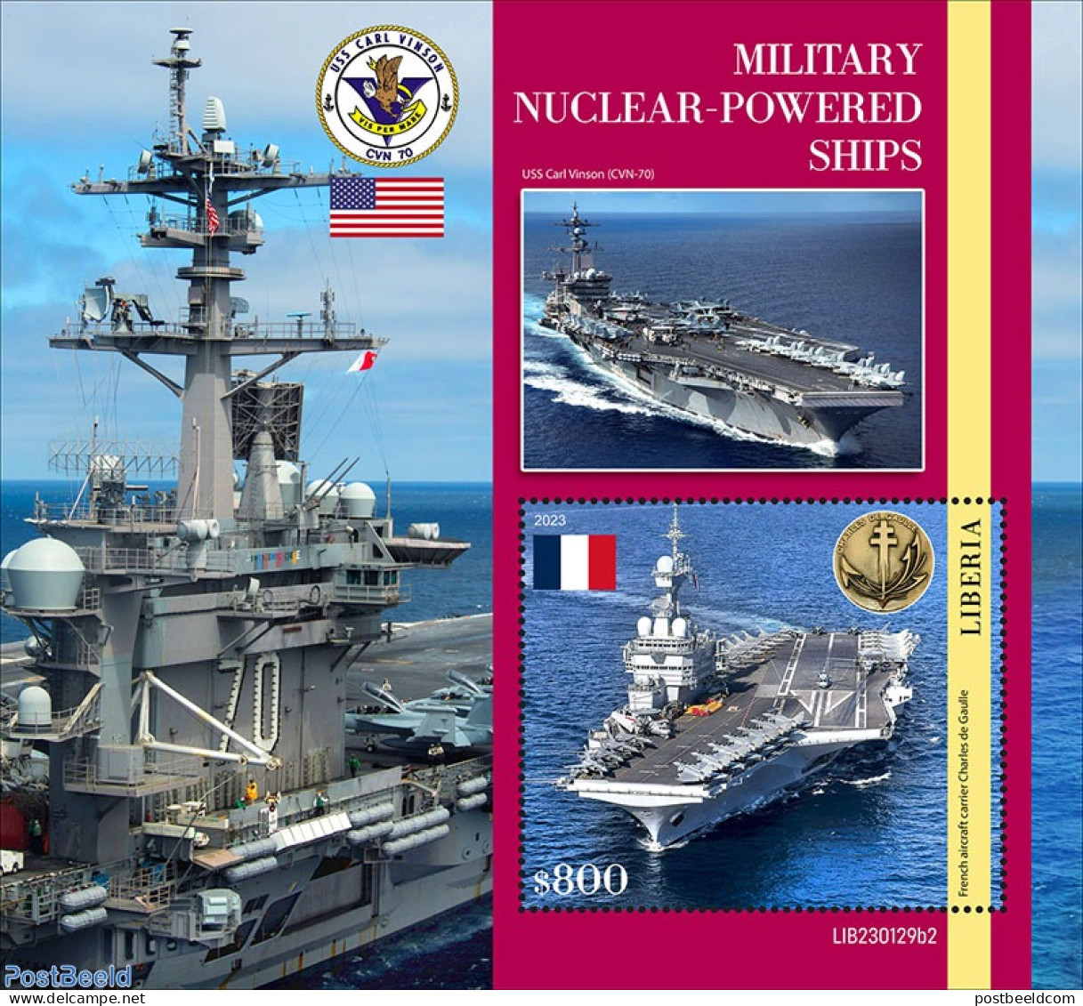 Liberia 2023 Military Nuclear Powered Ships, Mint NH, Transport - Aircraft & Aviation - Ships And Boats - Flugzeuge