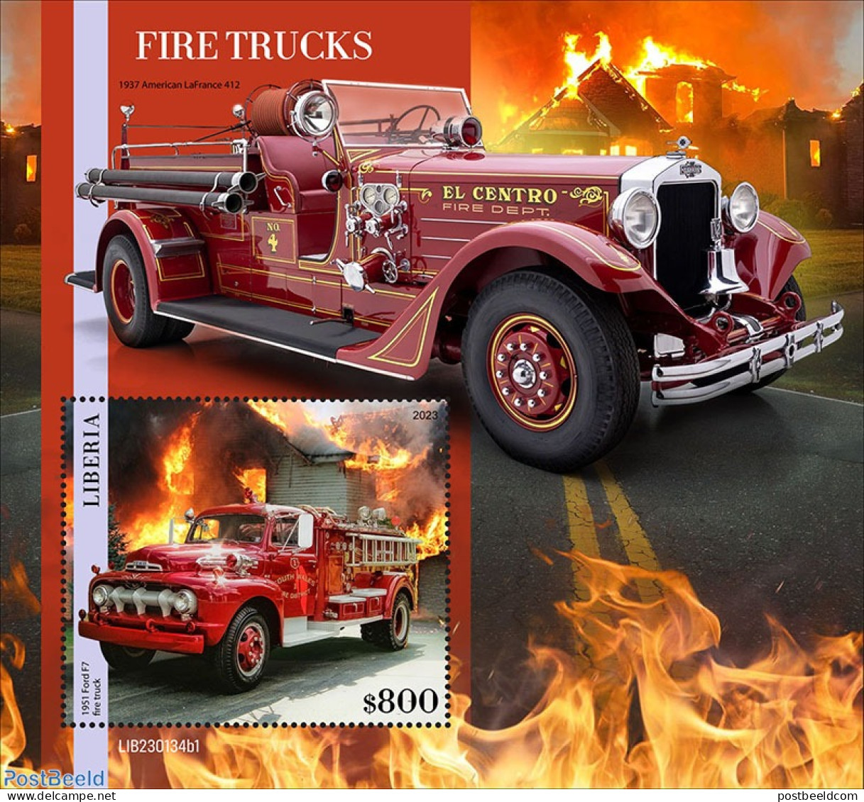 Liberia 2023 Fire Engines, Mint NH, Transport - Automobiles - Fire Fighters & Prevention - Autos