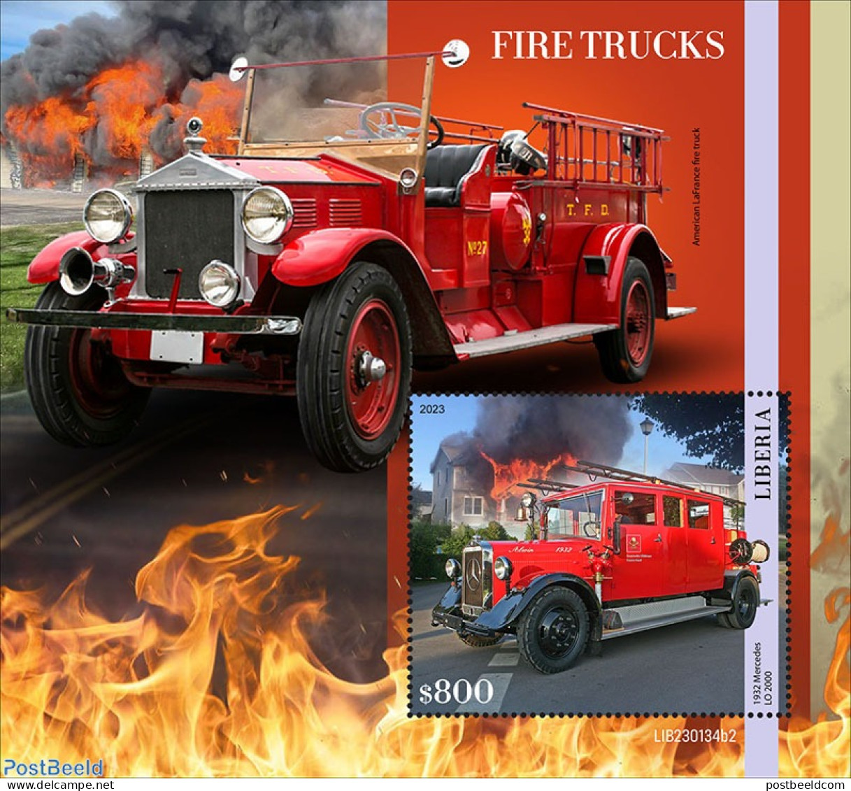 Liberia 2023 Fire Engines, Mint NH, Transport - Automobiles - Fire Fighters & Prevention - Cars
