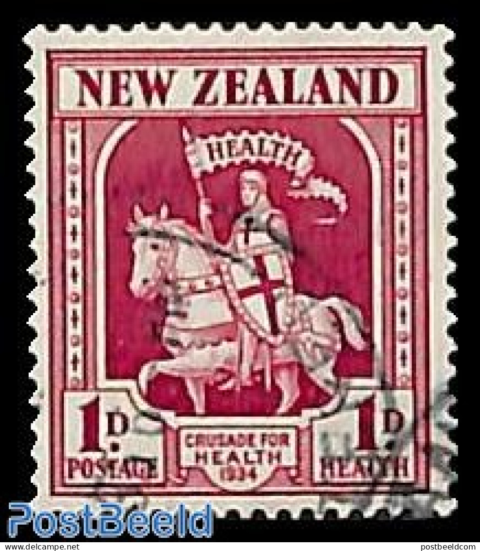New Zealand 1934 Health 1v, Used, Used Or CTO, History - Nature - Knights - Horses - Gebraucht